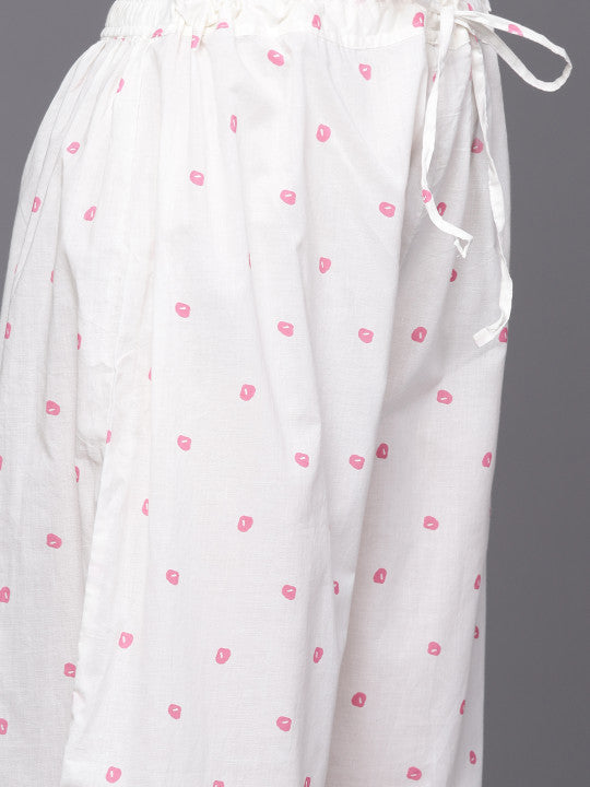 Biba Women Pink & White Bandhani Print Pure Cotton Kurta with Palazzos & Dupatta