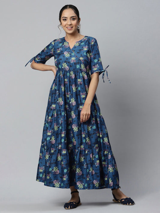 AURELIA Women Blue  Floral Satin Maxi Dress