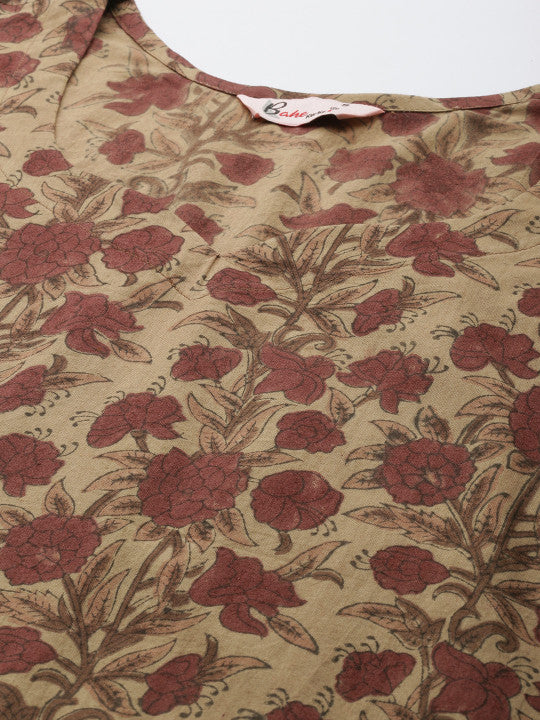 Bahe Kurtiz Floral Printed Pure Cotton Kurta with Trousers & With Dupatta