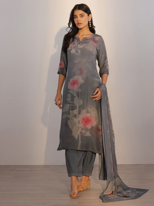 Floral Printed Straight Kurta with Salwar & With Dupatta