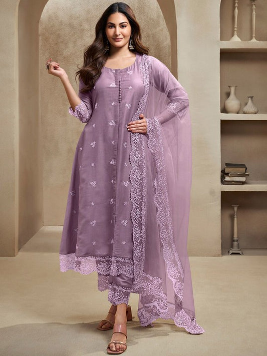 Inddus Floral Embroidered Regular Thread Work A-Line Kurta