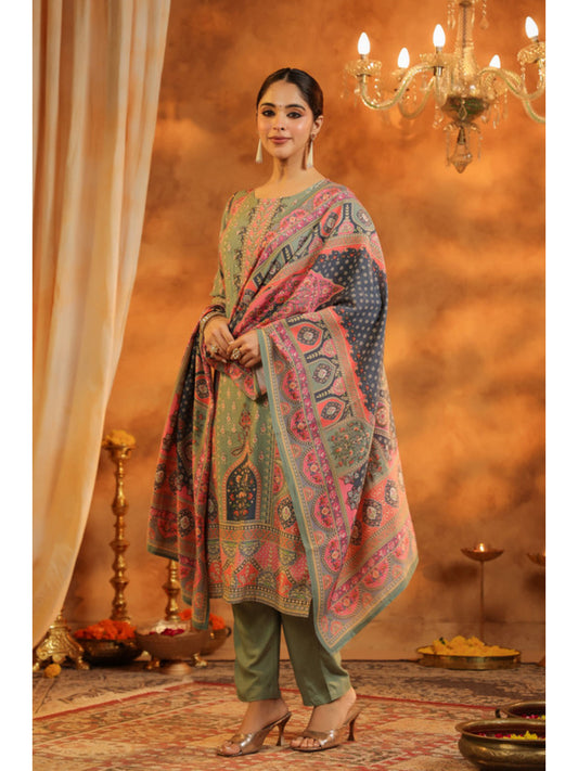 Ethnic Motifs Printed Sequinned Kurta with Pant and Dupatta (Set of 3)