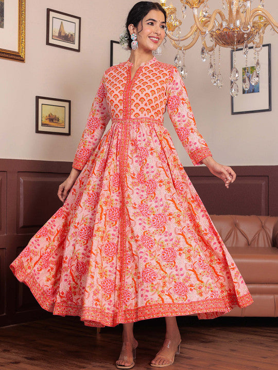 GULAB CHAND TRENDS Printed Cotton Anarkali Ethnic Dresses