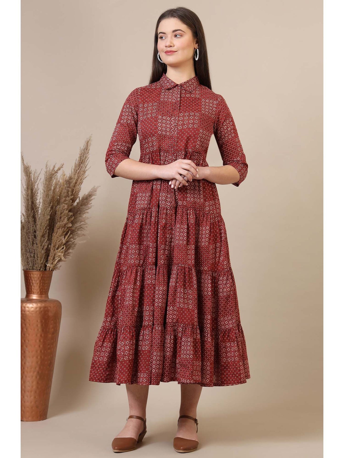 Printed Pure Cotton Tiered Dress