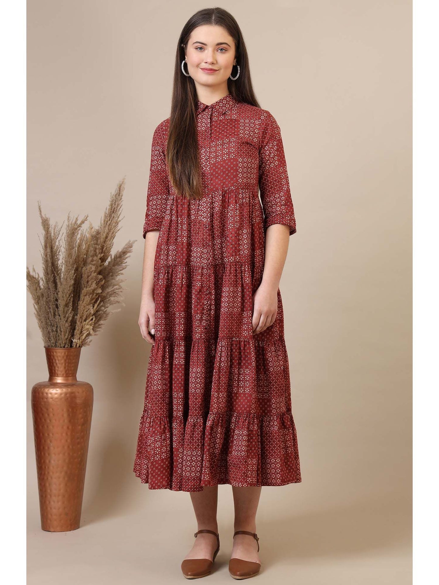 Printed Pure Cotton Tiered Dress