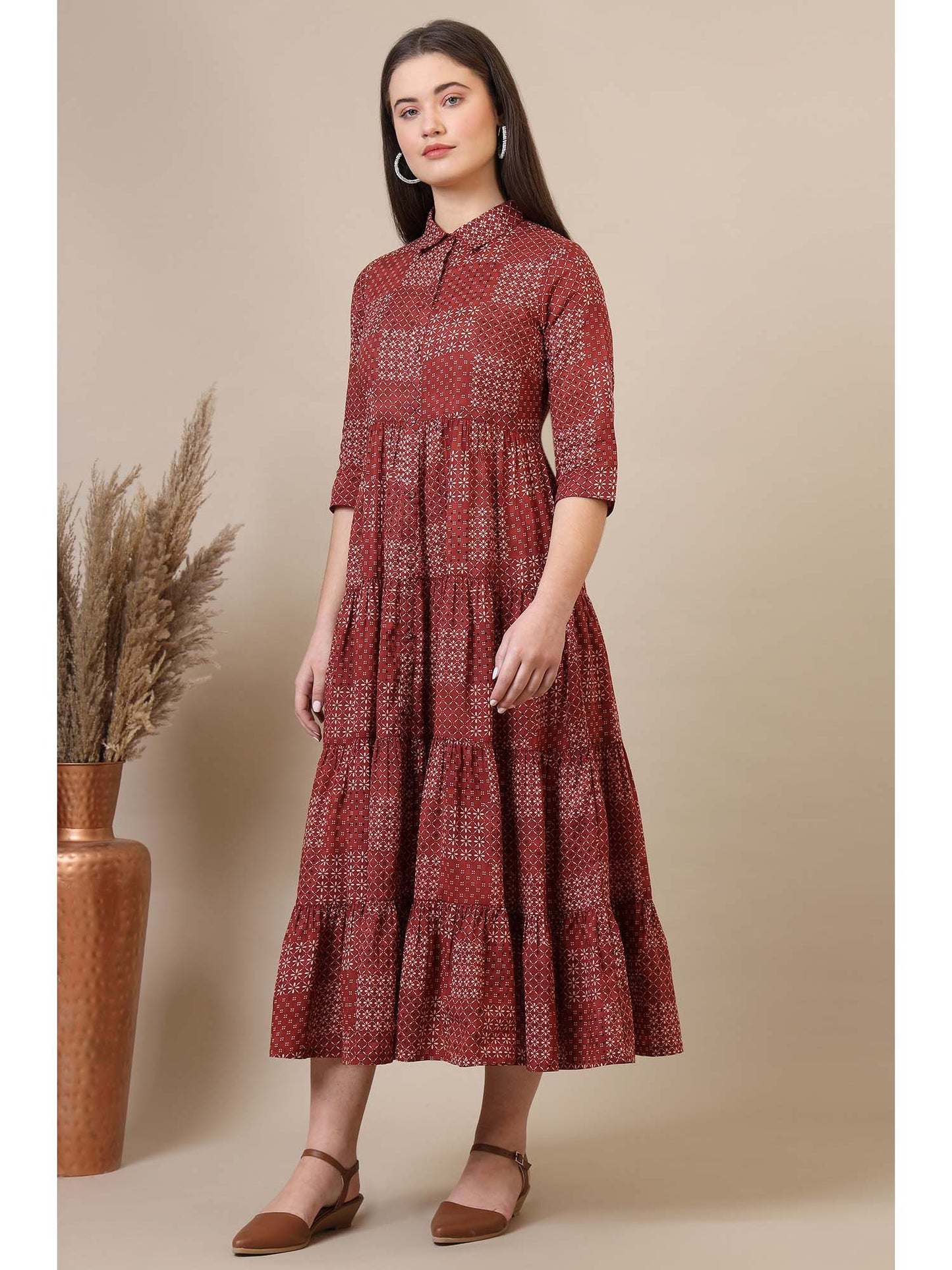 Printed Pure Cotton Tiered Dress