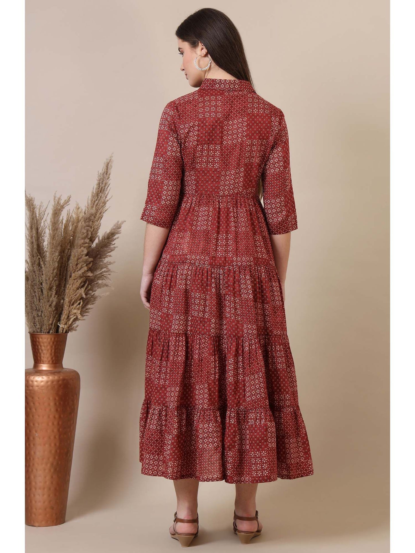 Printed Pure Cotton Tiered Dress