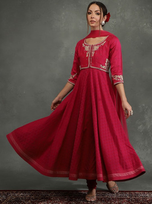 Biba by Rohit Bal Floral Embroidered Beads and Stones Kurta