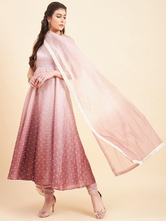 ADORNIA Embroidered Empire Sequinned Silk Crepe Kurta
