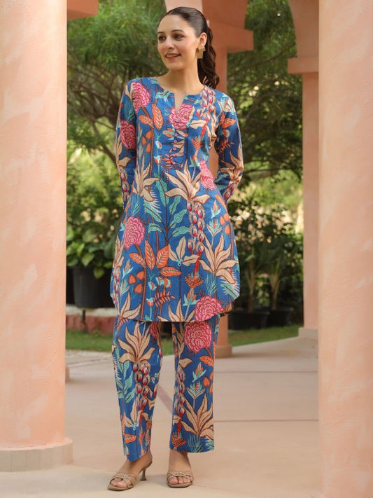 Floral Printed Pure Cotton Tunic With Trouser