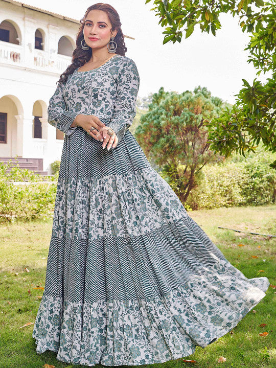 CHANSI Floral Printed Flared Maxi Dress