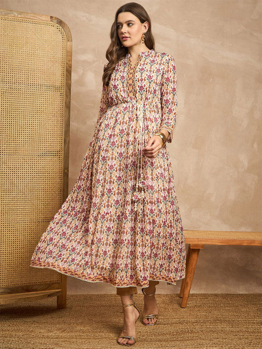 CHETI Floral Print Halter Neck Maxi Dress