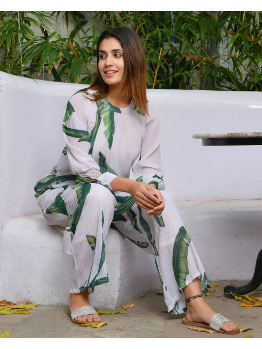 White &amp; Green Forest Essential Co-ord Set (Set of 2)