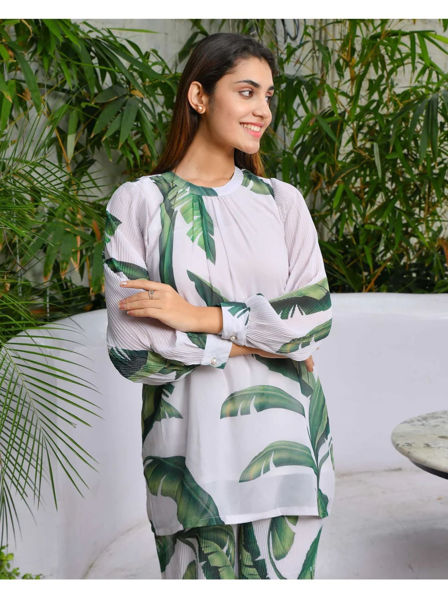 White &amp; Green Forest Essential Co-ord Set (Set of 2)