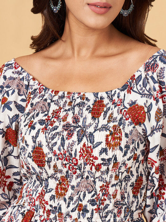 YU by Pantaloons Floral Printed Puff Sleeve Pure Cotton Fit & Flare Maxi Ethnic Dresses