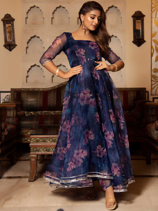 Calmna Women Printed Long Sleeve Gotta Patti Kurta with Trousers & Dupatta