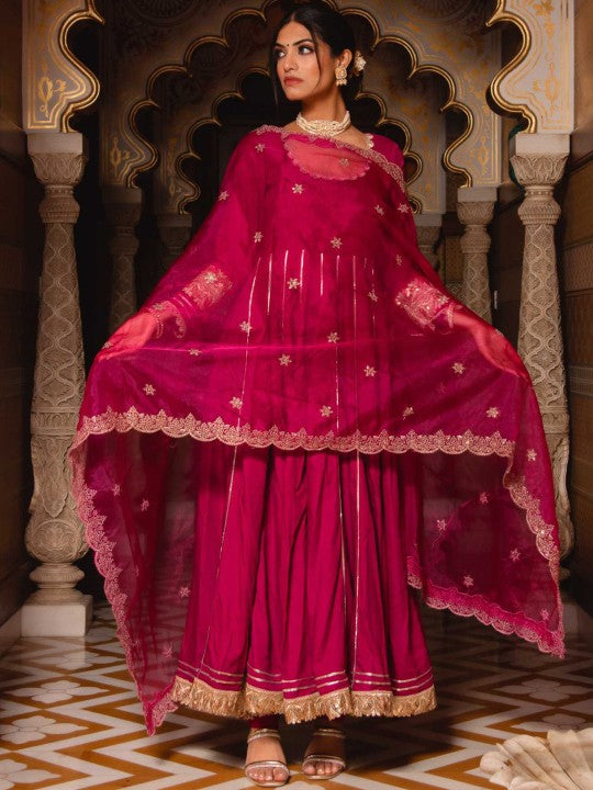 Calmna Gotta Patti Panelled Anarkali Kurta with Trousers & Dupatta