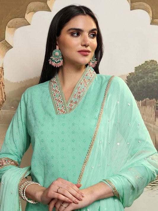 Vishudh Women Floral Embroidered Regular Pure Cotton Kurta Trousers With Dupatta