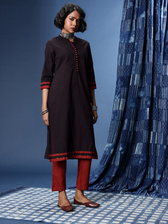 Taavi Ajrakh Pure Cotton Kurta With Trousers & With Dupatta