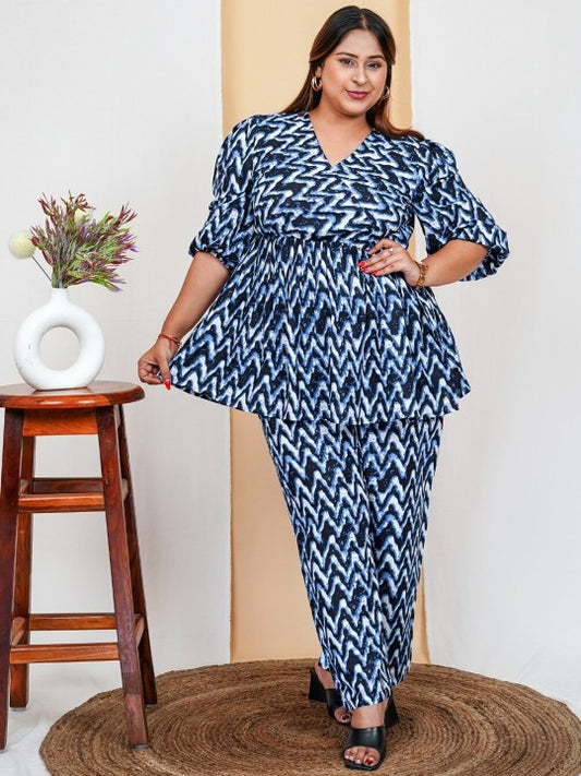 Vibes by Deebaco  Plus Size Printed Pure Cotton V-Neck Tunic & Trousers Ethnic Co-Ords