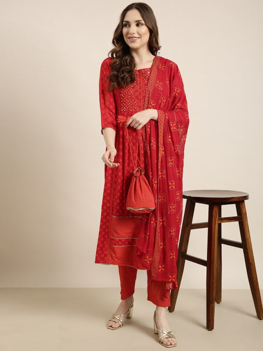 Printed Empire Mirror Work Kurta