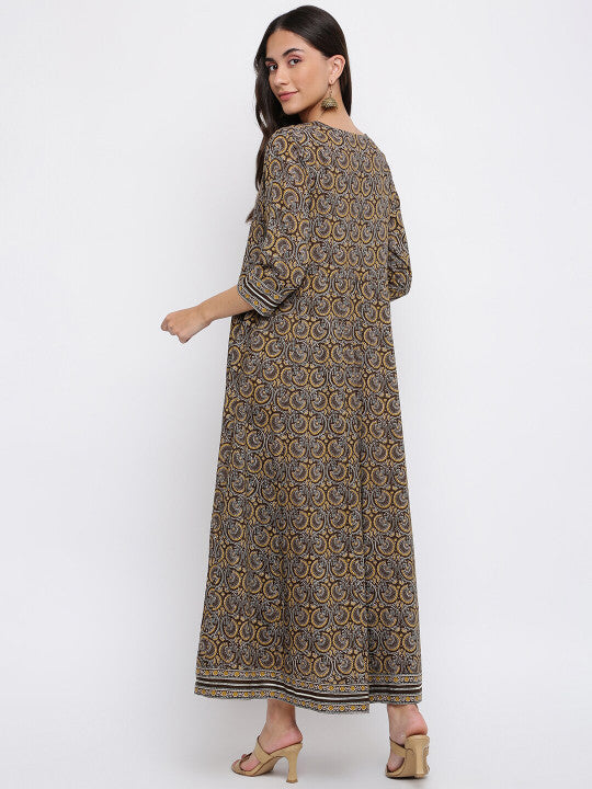 INDIAN KNOTS Floral Printed Pure Cotton Maxi Ethnic Dress