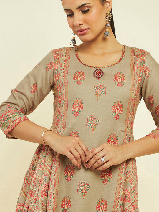 Neck Ethnic Motifs Printed Cotton Fit and Flare Ethnic Dress