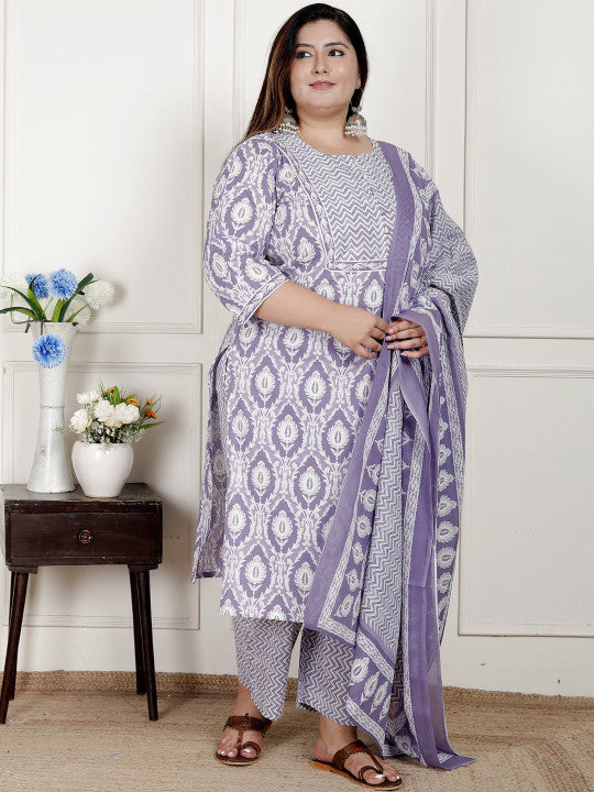 Swasti Women Printed Pure Cotton Kurta Sets With Dupatta