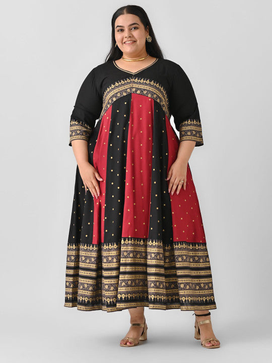 Plus Size Ethnic Motifs Fit & Flare Midi Ethnic Dress