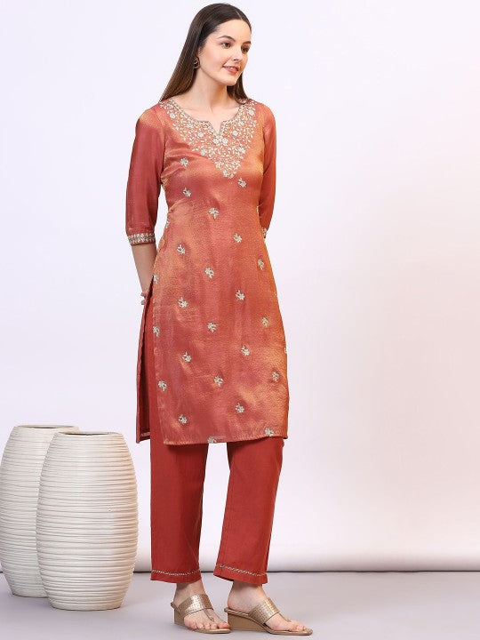 AURELIA Women Ethnic Motifs Regular Thread Work Kurta with Palazzos & With Dupatta
