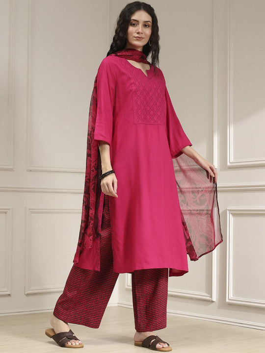 Biba Women Ethnic Motifs Printed Kurta with Palazzo & Dupatta