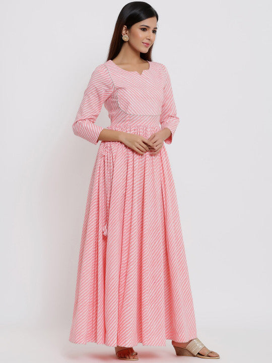 Indian Virasat Women Pink Printed Gotta Patii A-Line Ethnic Dress