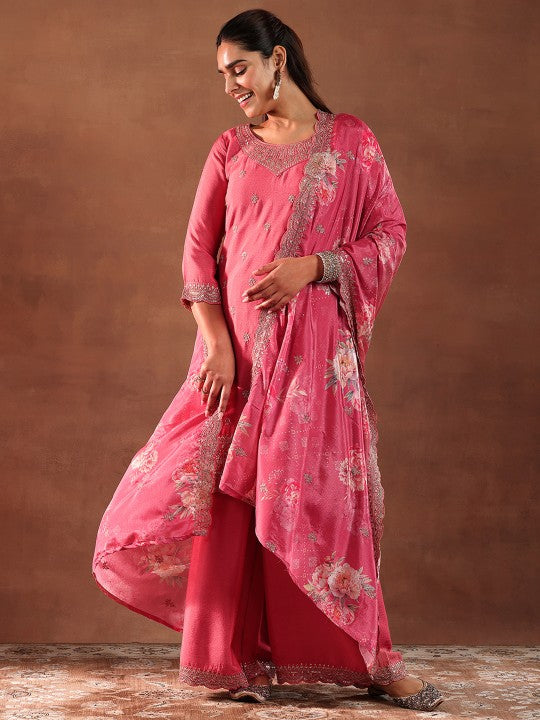 Floral Zari Embroidered Straight Kurta