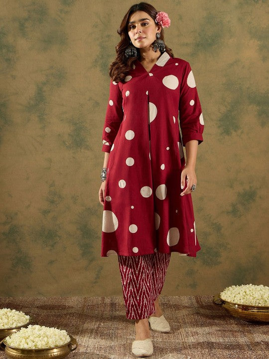 Indo Era Printed V-Neck Pure Cotton Tunic With Trouser