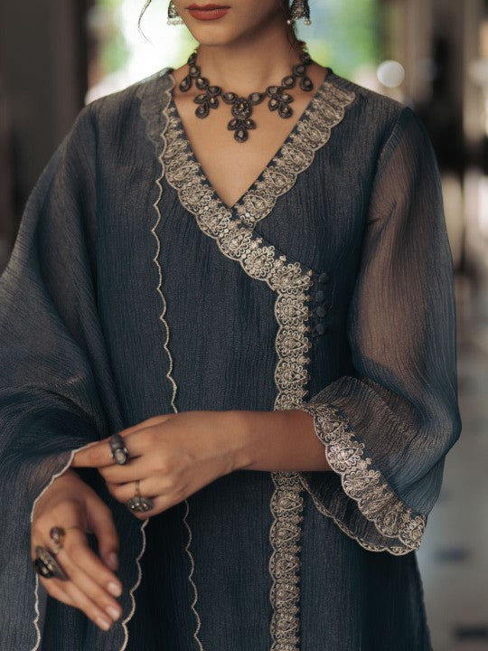 anayna Women Embroidered Angrakha Kurta