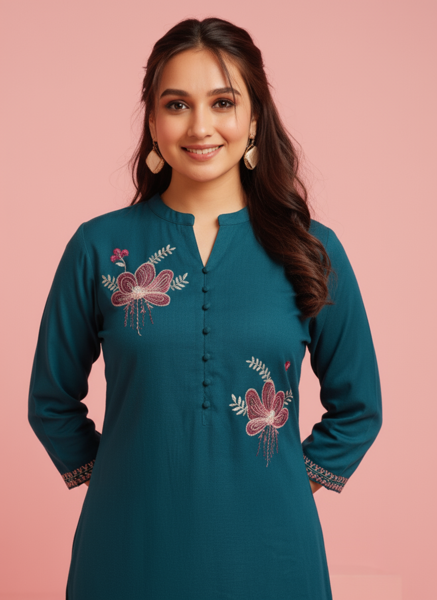 Embroidered Cotton SIlk A-line Kurta