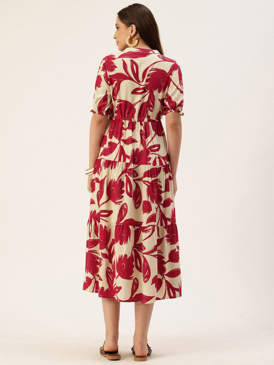 AMUKTI Floral Printed Fit & Flare Midi Ethnic Dress