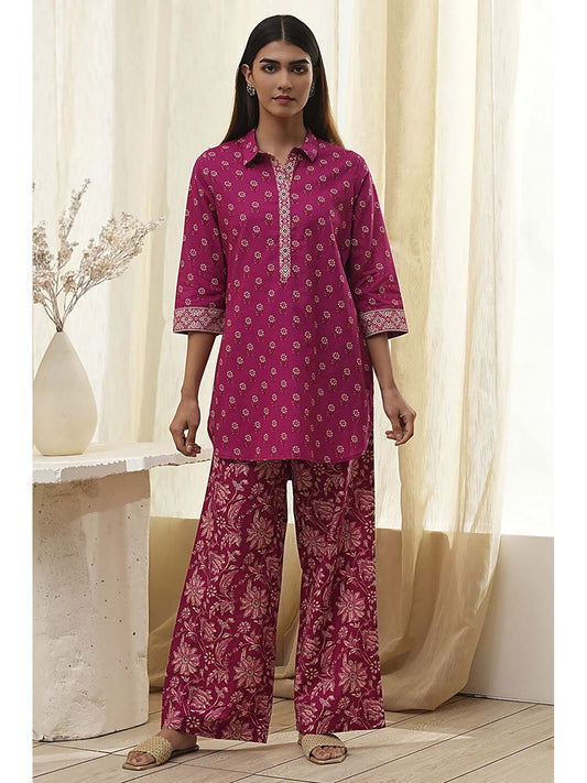 Women Red Cotton Co-Ord (Set of 2)