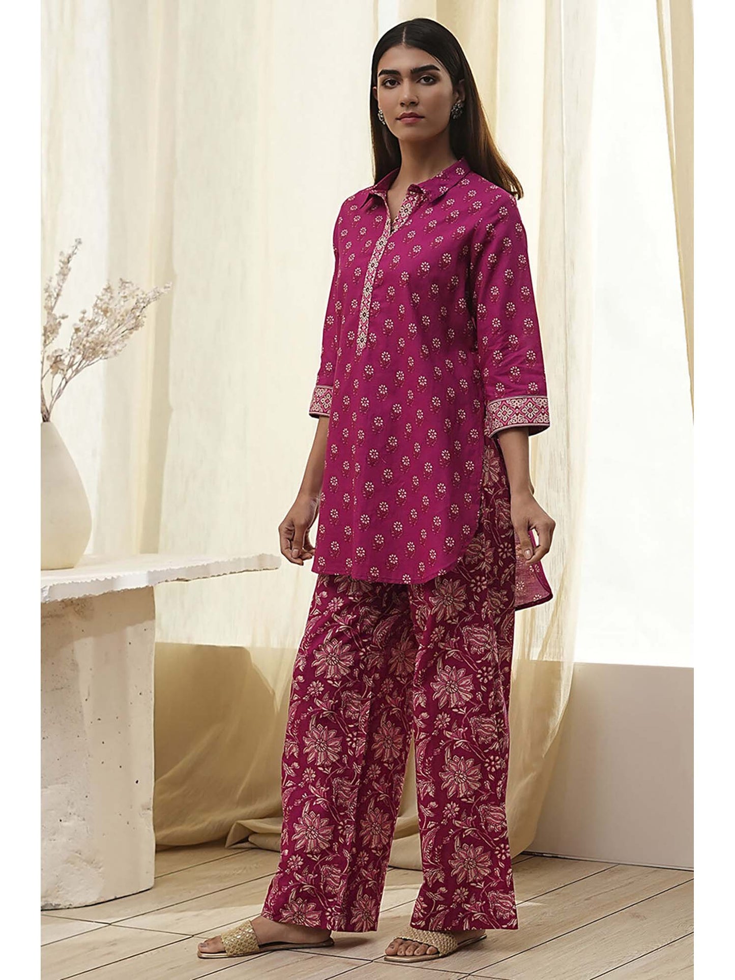 Women Red Cotton Co-Ord (Set of 2)