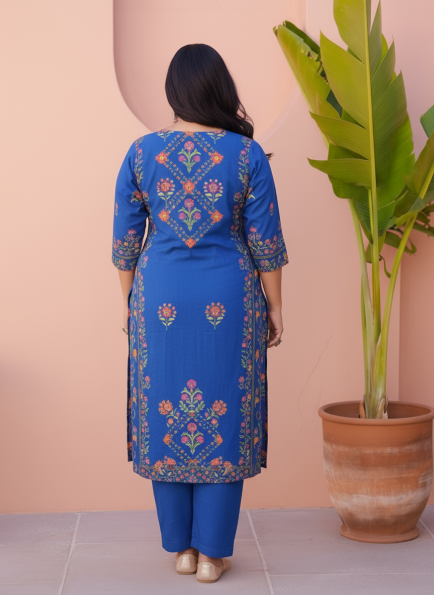 Viscose Butti Straight Blue Kurta