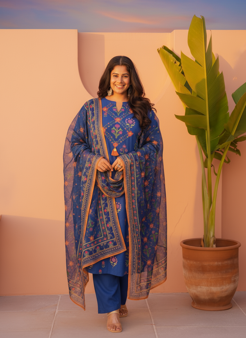 Viscose Butti Straight Blue Kurta