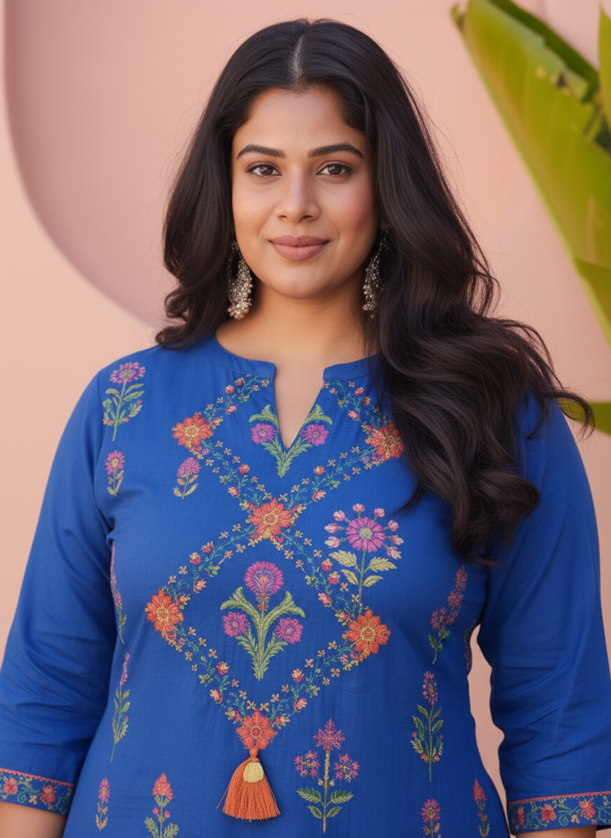 Viscose Butti Straight Blue Kurta