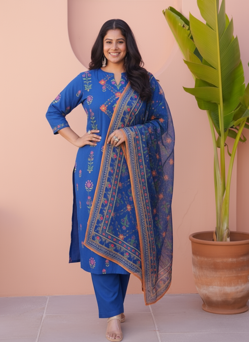 Viscose Butti Straight Blue Kurta
