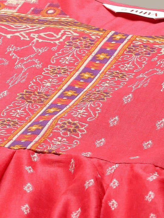Biba Ethnic Motifs Printed Anarkali Kurta & Palazzos With Dupatta