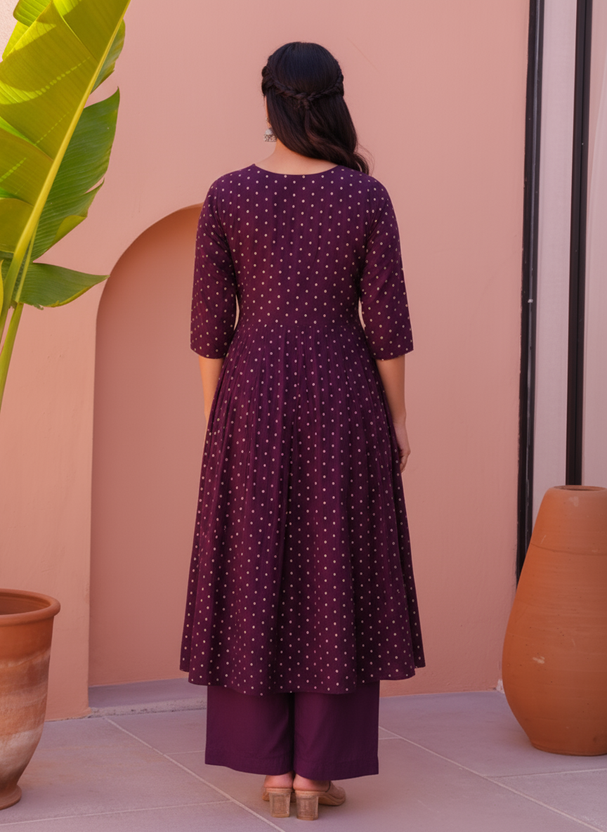 Embroidered Self Design Georgette Solid Straight Purple Kurta