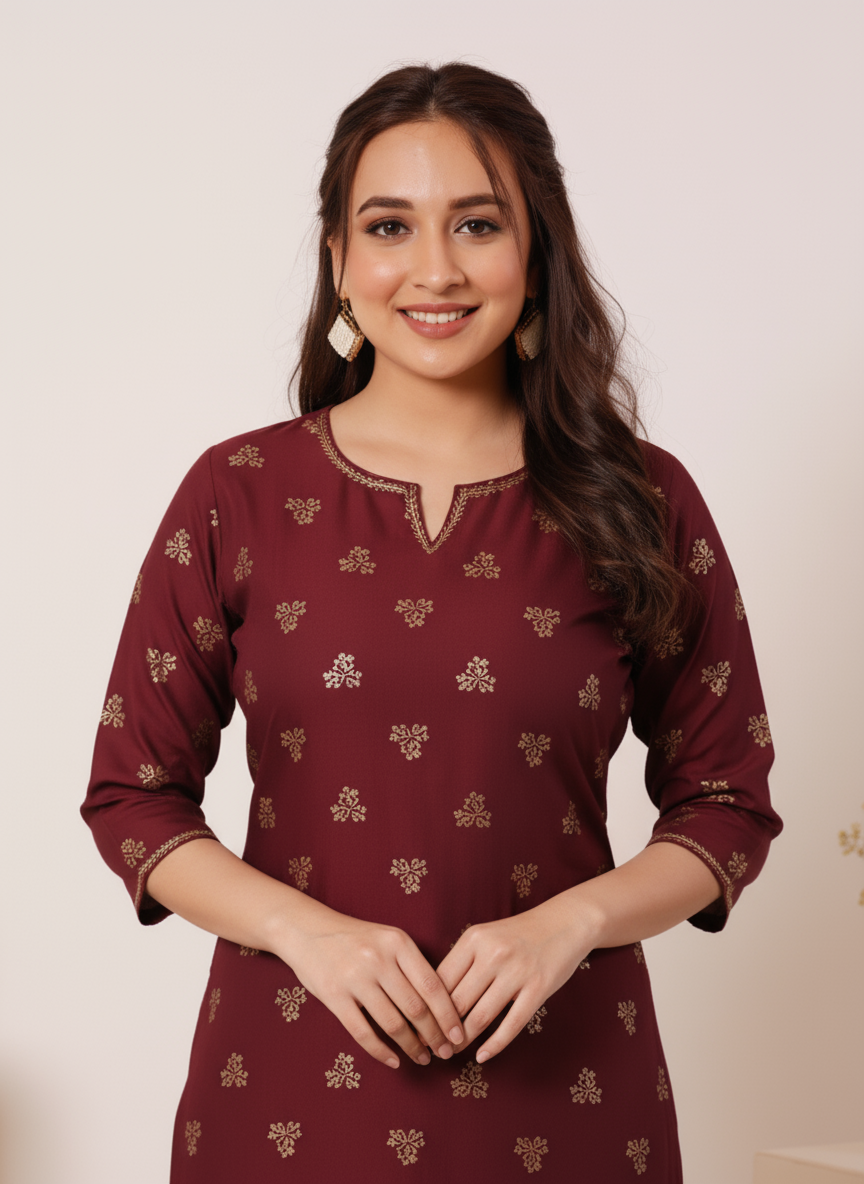 Embroidered Cotton SIlk A-line Kurta