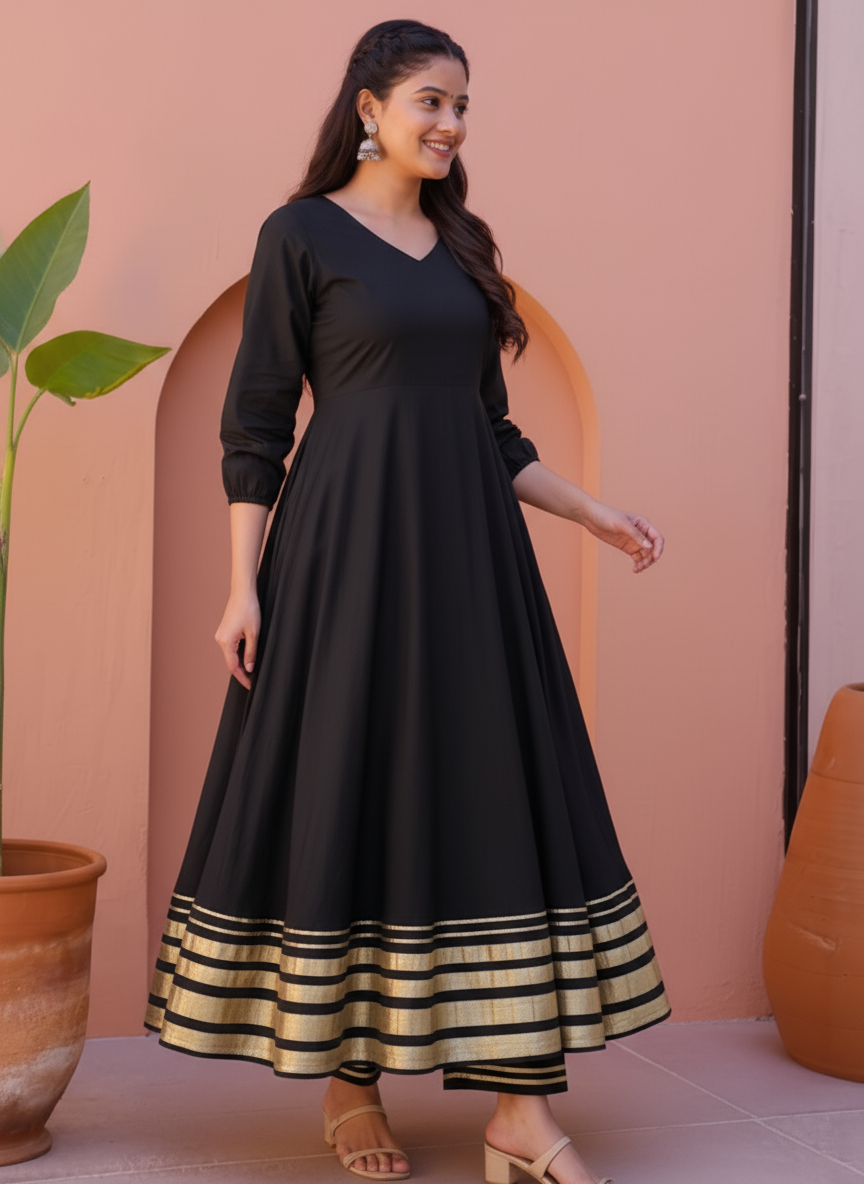 Viscose Solid Anarkali Green Kurta