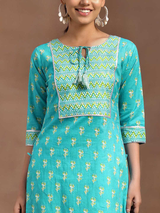Floral Printed Regular Gotta Patti Pure Cotton Kurta with Trousers & With Dupatta