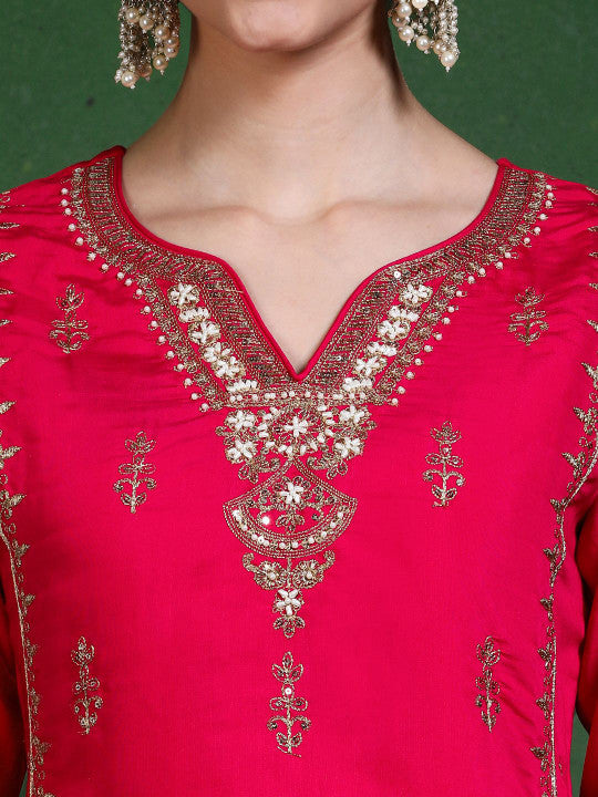 Jaipur Kurti Women Floral Embroidered Kurta with Trousers & Dupatta