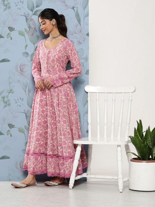 Divena Women Floral Printed Pure Cotton Kurta with Trousers & With Dupatta